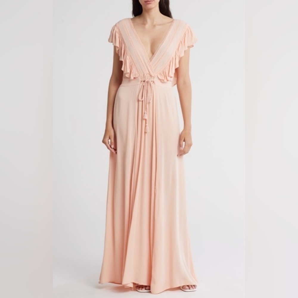 Lovestitch Peach Bohemian Ruffle Maxi Dress